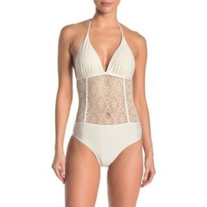 Ella Moss Women Cream Crochet One-Piece Swimsuit Size Small